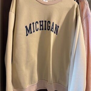 SHEIN Beige Michigan Crew Neck Sweater